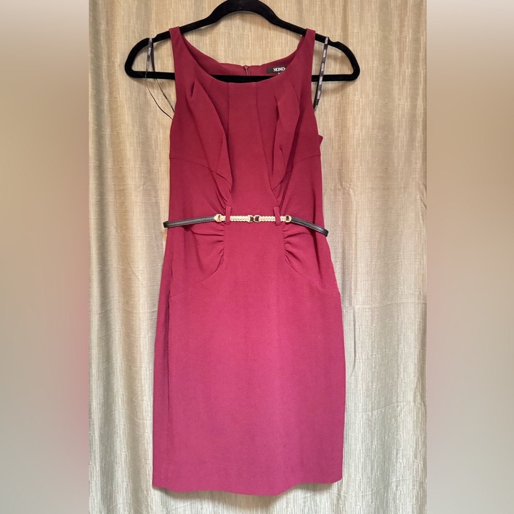 XOXO Burgundy Midi Dress with Black Belt